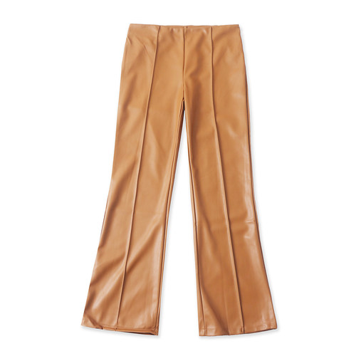 pu软皮微喇裤  春秋新款外贸女装时尚自然腰侧拉链显瘦长裤33119