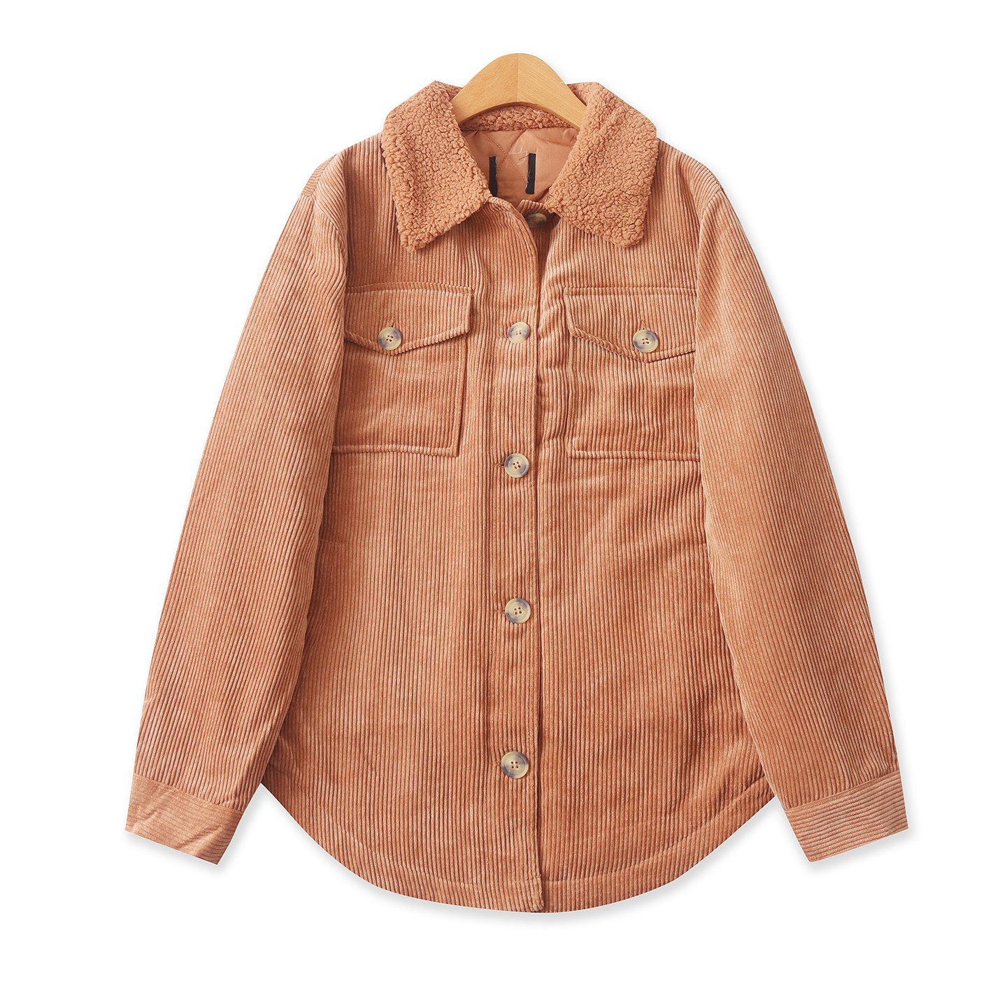 灯芯绒薄棉外套  春秋新款外贸女装简约百搭翻领单排扣长袖33082