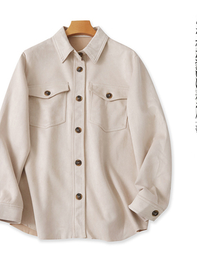 鹿皮绒衬衫  秋季新款外贸女装时尚翻领单排扣长袖休闲衬衫27519