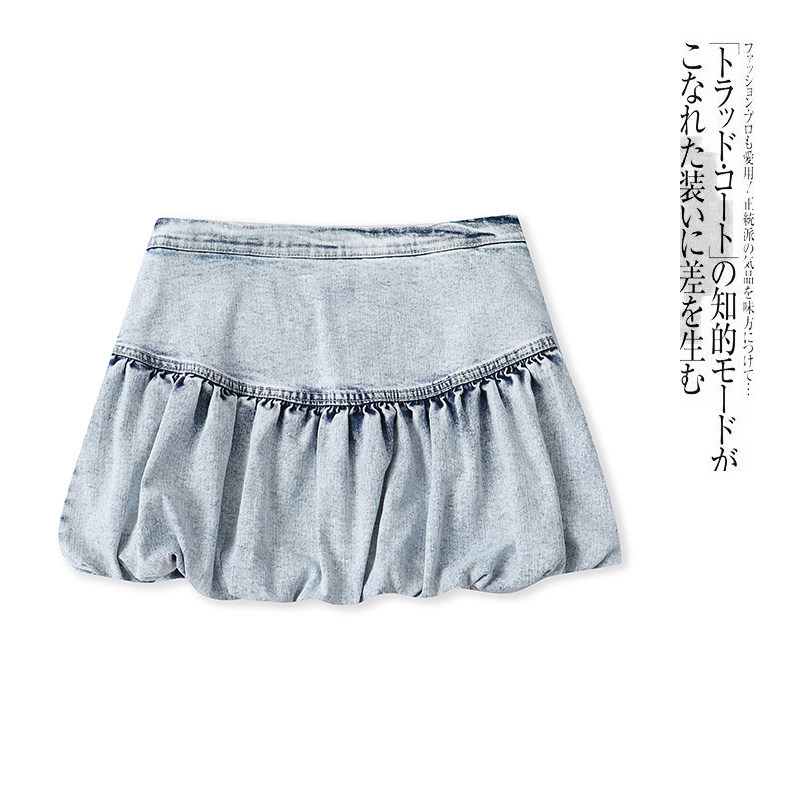 牛仔花苞蓬蓬半裙  夏新款外贸女时尚半松紧腰侧拉链显瘦31582