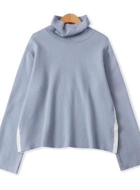 高领拼色毛衣  冬季新款女装时尚宽松软糯高领套头长袖开叉33003