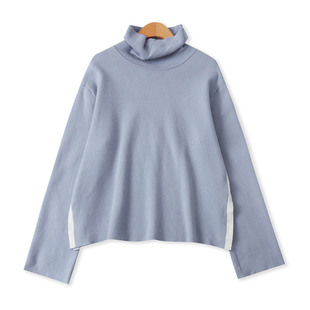 高领拼色毛衣 冬季新款女装时尚宽松软糯高领套头长袖开叉33003