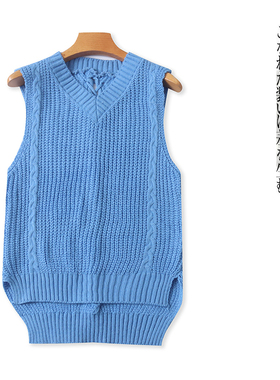 毛衣马甲背心  春秋新外贸女装时尚减龄V领套头纯色露背显瘦30916