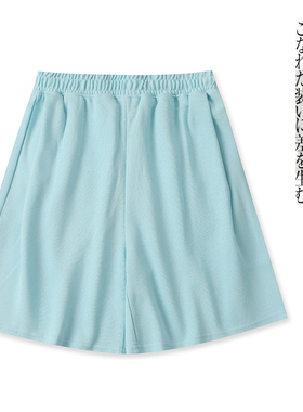 运动休闲棉混纺短裤 夏季新款外贸女装松紧高腰系带爱心阔腿29263