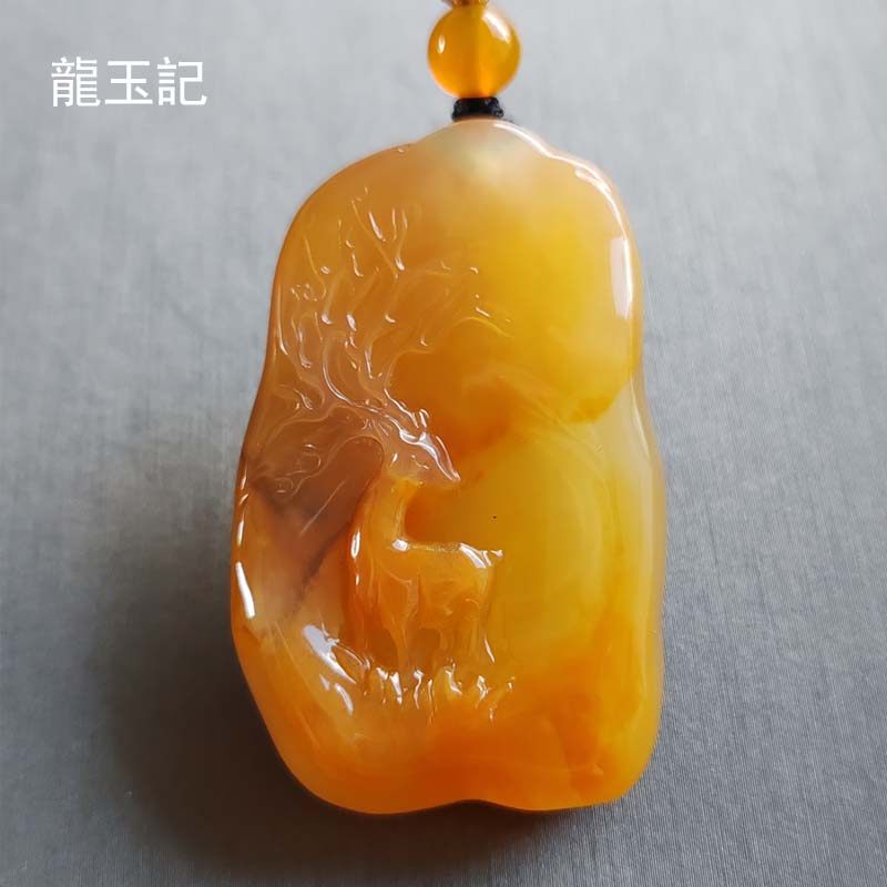 龍玉記黄龙玉水草花精品玉石吊坠男女款一鹿有你挂件爱的记忆礼物