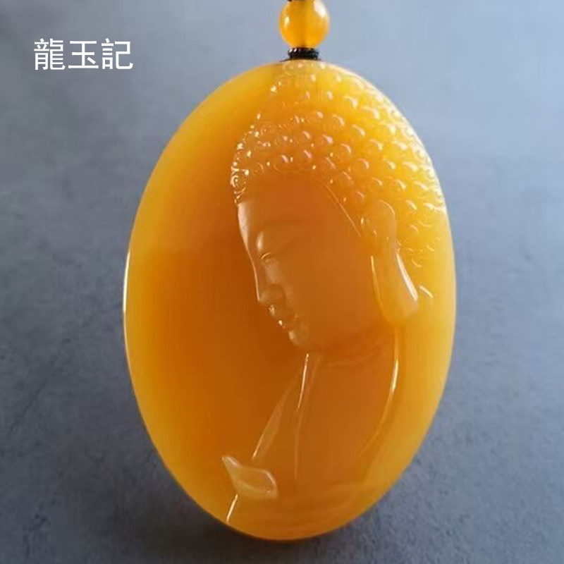 龙玉记云南天然黄龙玉大日如来佛祖吊坠挂件男女款毛衣链