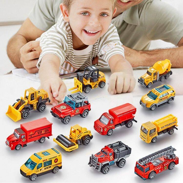 儿童合金工程车挖掘机玩具车套装男孩仿真模型推挖土机搅拌消防车
