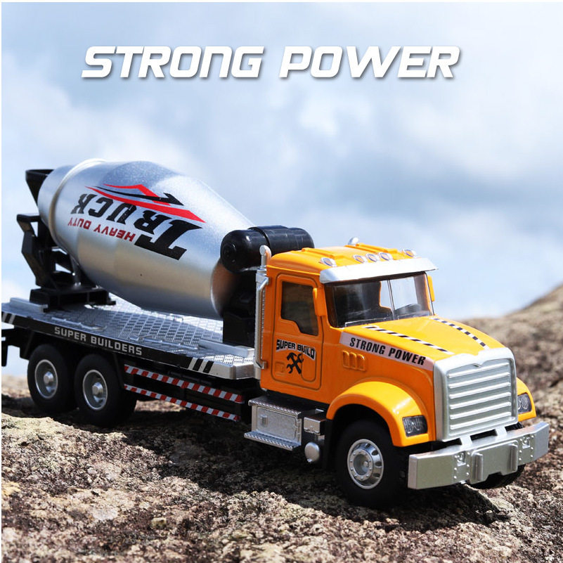 【包邮一件】儿童玩具工程搅拌车合金车模带声光回力模型摆件