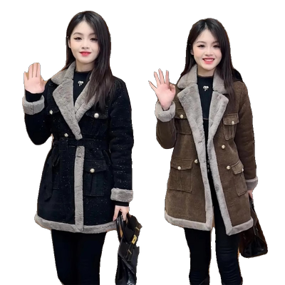 中长款加绒加厚外套女冬季