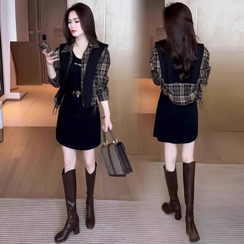 格子短款外套女士春秋薄款