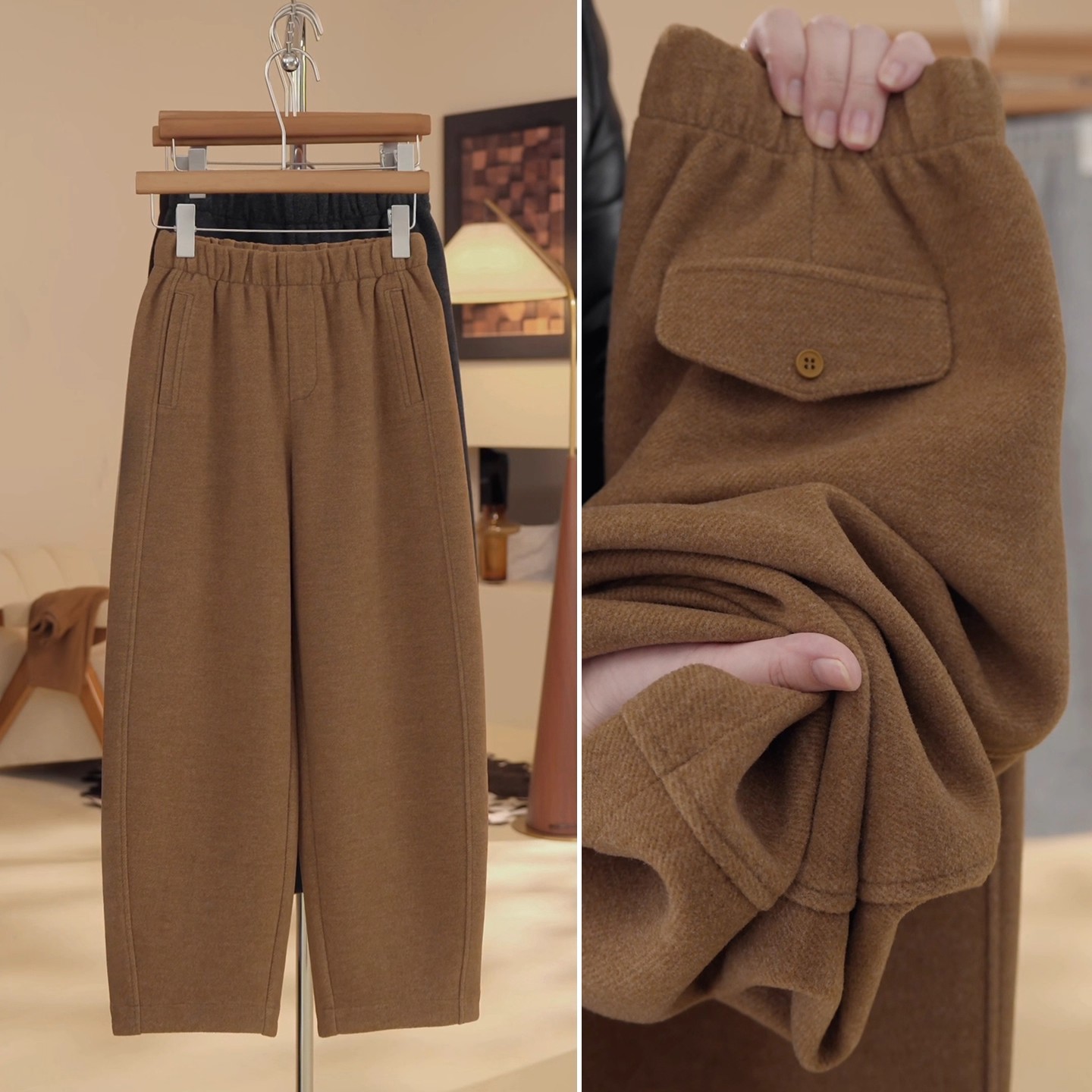 小个子羊毛呢弯刀裤女秋冬季