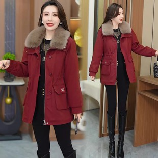 版型好看厚外套过冬女装2025新款冬天中长款加绒加厚保暖红色棉衣
