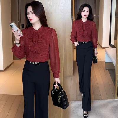 早秋雪纺衬衫女长袖上衣