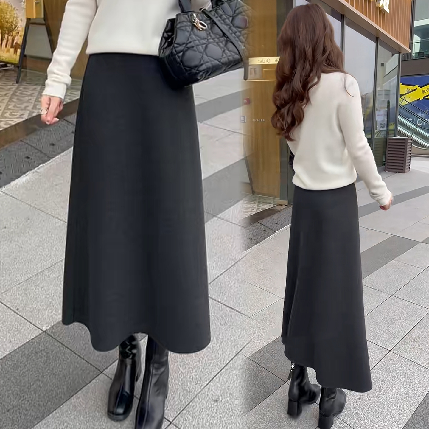 毛呢半身裙女秋冬季中长款