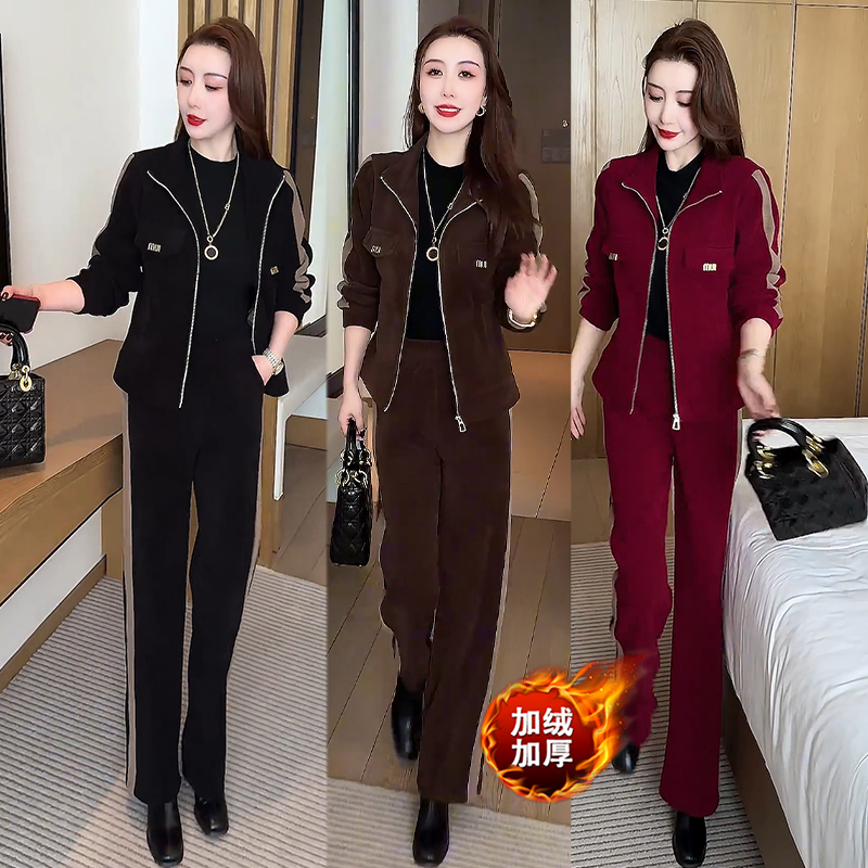 加绒加厚休闲运动服套装女冬季