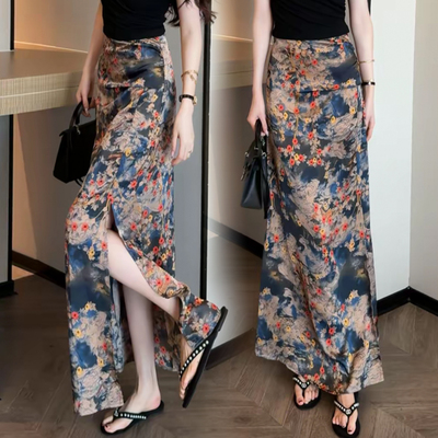 碎花包臀裙女夏季开叉