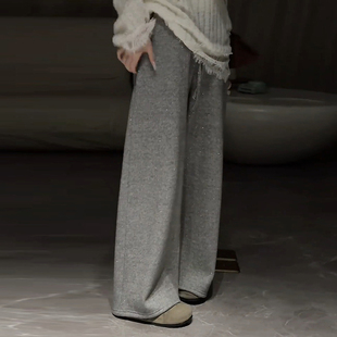 闪闪阔腿裤女2025新款冬季加绒加厚灰色高腰宽松垂感休闲拖地裤子