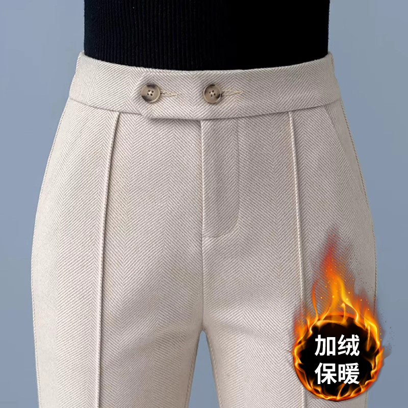 加绒加厚毛呢微喇裤女秋冬
