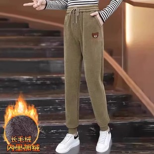 超火高腰宽松显瘦哈伦运动裤 2025新款 女秋冬季 加绒加厚束脚休闲裤