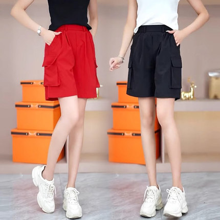 大码工装短裤女外穿夏薄款2025新款高腰宽松冰丝速干运动阔腿中裤