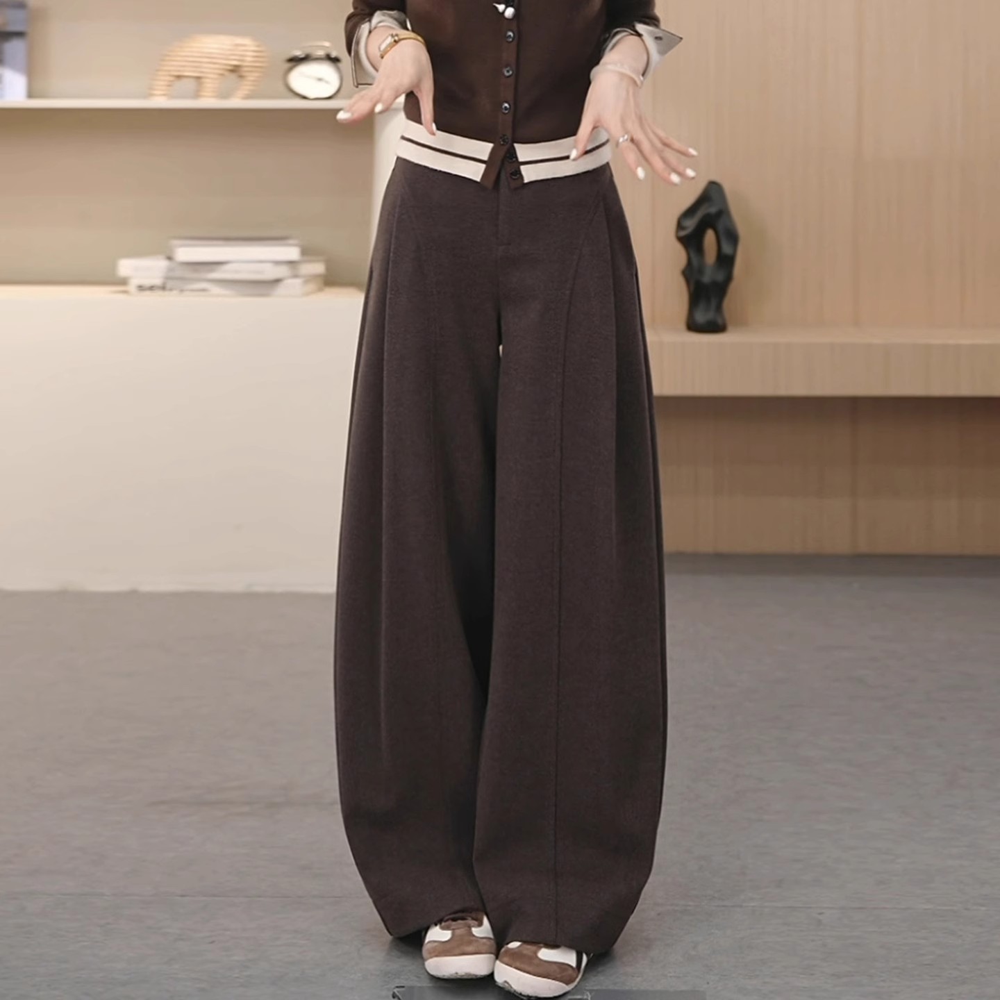 毛呢阔腿裤女秋冬季高腰宽松