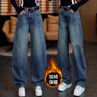 小个子加绒弯刀牛仔裤女冬天