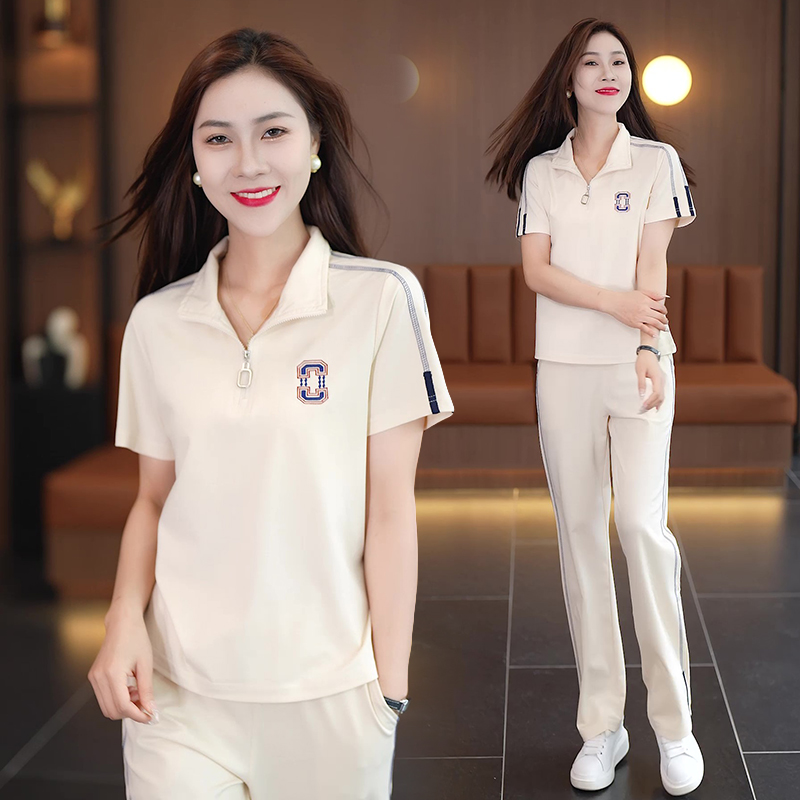 小个子休闲运动服套装女夏季薄款2023新款时尚减龄polo短袖两件套
