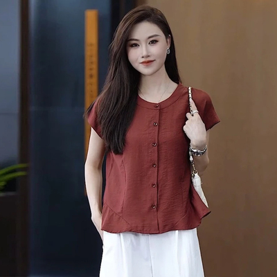 荷叶边小飞袖衬衫女士夏季