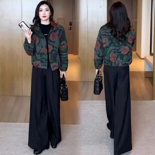 高级感外套女士冬季2025新款小个子复古印花短款加厚保暖夹克棉衣