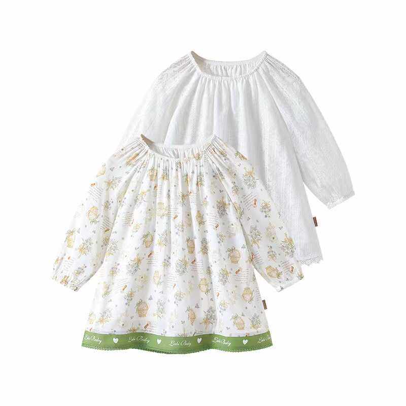 商场同款拉比女童连衣裙2024夏季女孩裙子碎花清新外出长袖连衣裙