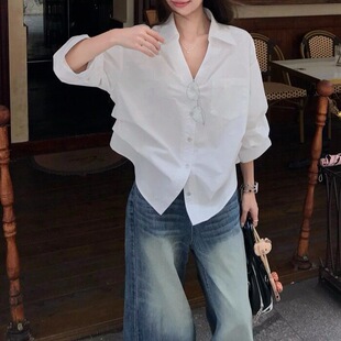 上衣 设计感小众收腰衬衫 老钱风穿搭复古气质白色衬衣女装 2026春季