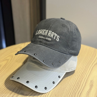 美式复古铆钉软顶棒球帽女百搭显脸小黑色鸭舌帽宽帽檐大头围帽子