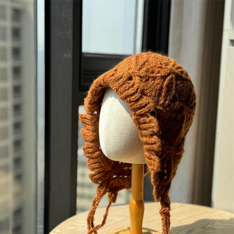 日系手工钩花镂空毛线帽子女秋冬