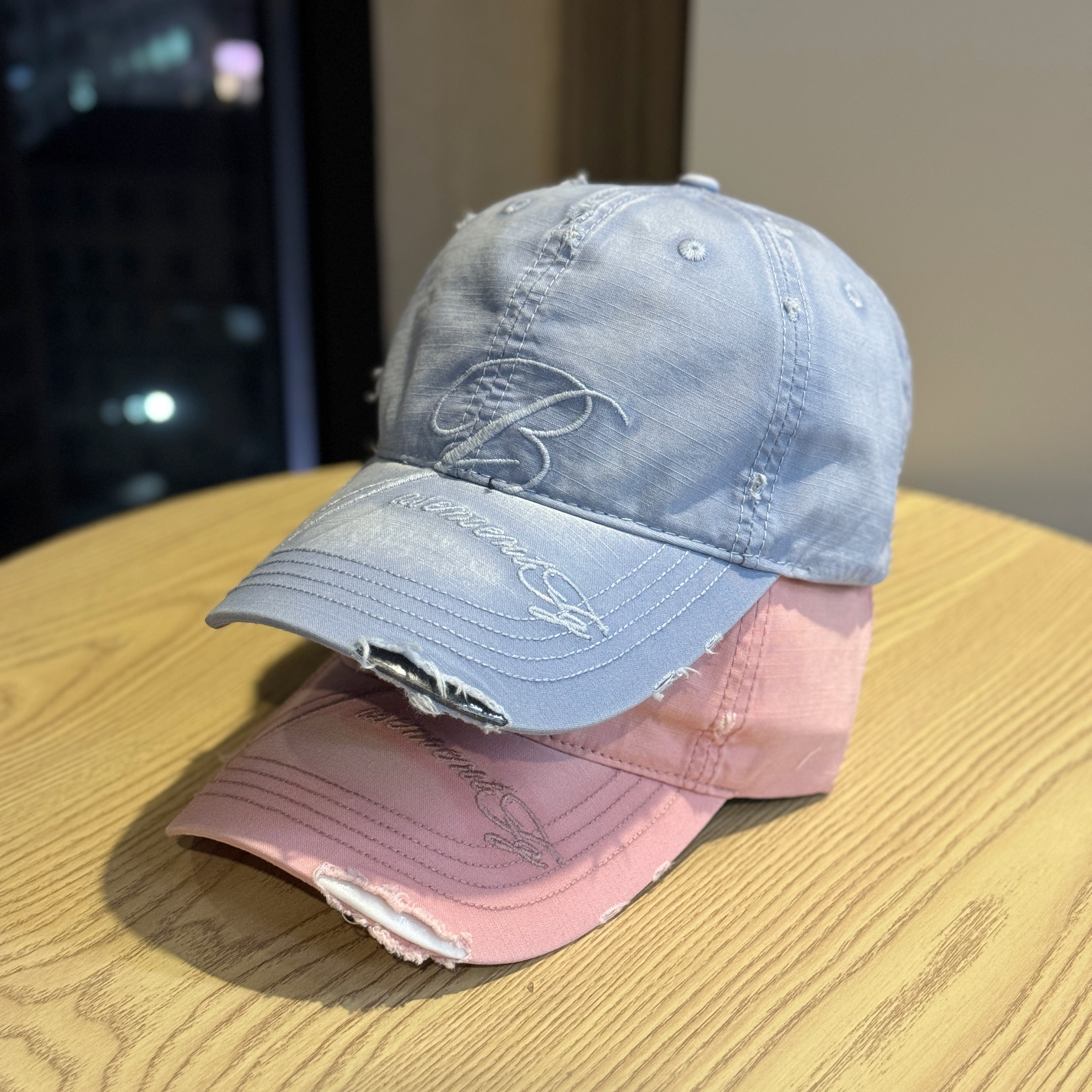 做旧水洗牛仔女宽檐棒球帽显脸小