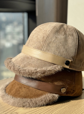 麂皮毛绒宽檐鸭舌帽女新款秋冬户外保暖防寒加绒渔夫帽百搭显脸小
