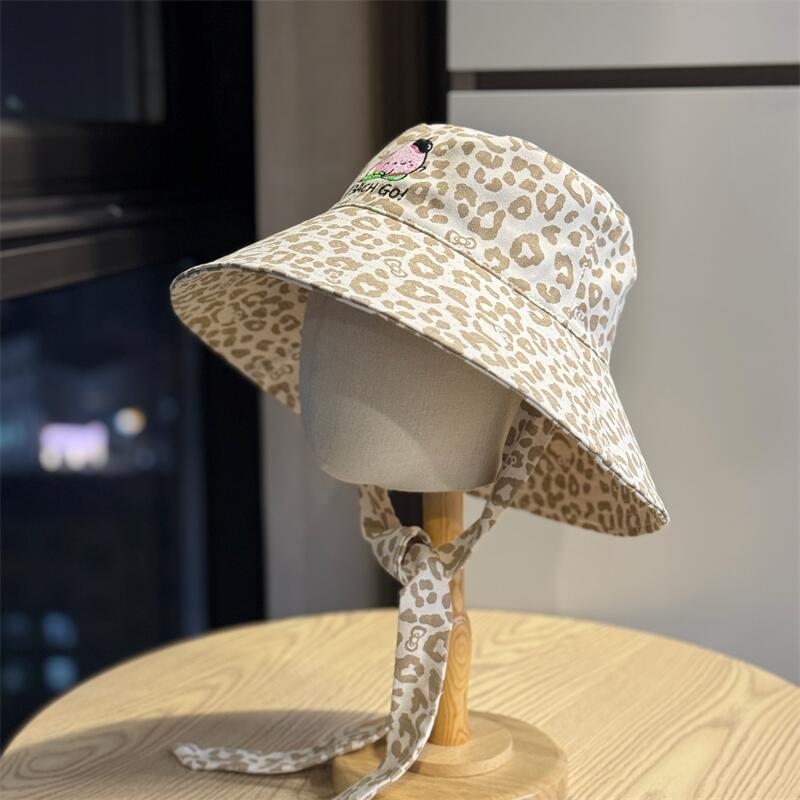 春夏美式风格豹纹渔夫帽女可爱