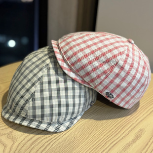 新款休闲百搭鸭舌帽英伦女帽子2026夏天遮阳帽格子前进帽贝雷帽潮