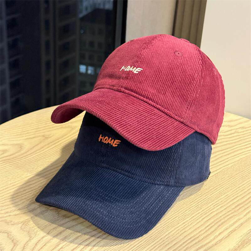 韩版复古字母刺绣灯芯绒鸭舌帽