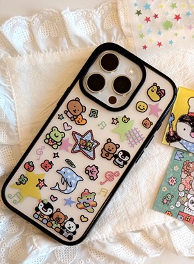 叉烧欢乐店 原创双层imd透明磨砂黑边iPhone17Promax手机壳卡通可爱亮面适用于16Promax16pro16/15