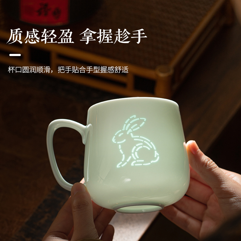 景德镇陶瓷生肖茶杯玲珑可爱马克杯带盖咖啡杯情侣创意高级感礼物