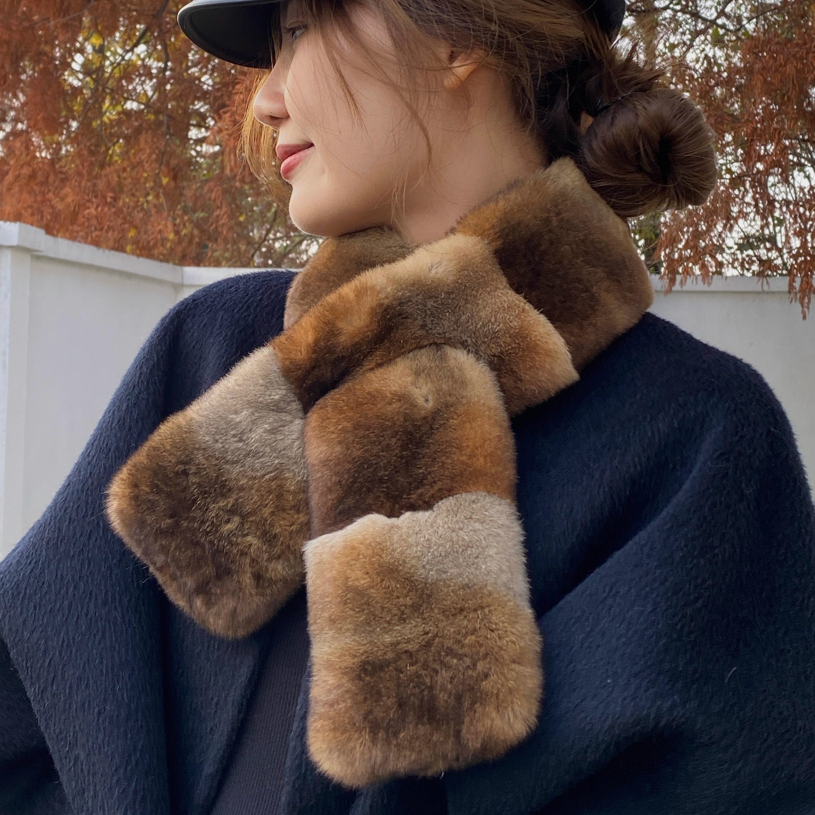 原色高端青紫蓝稀有獭兔毛围巾