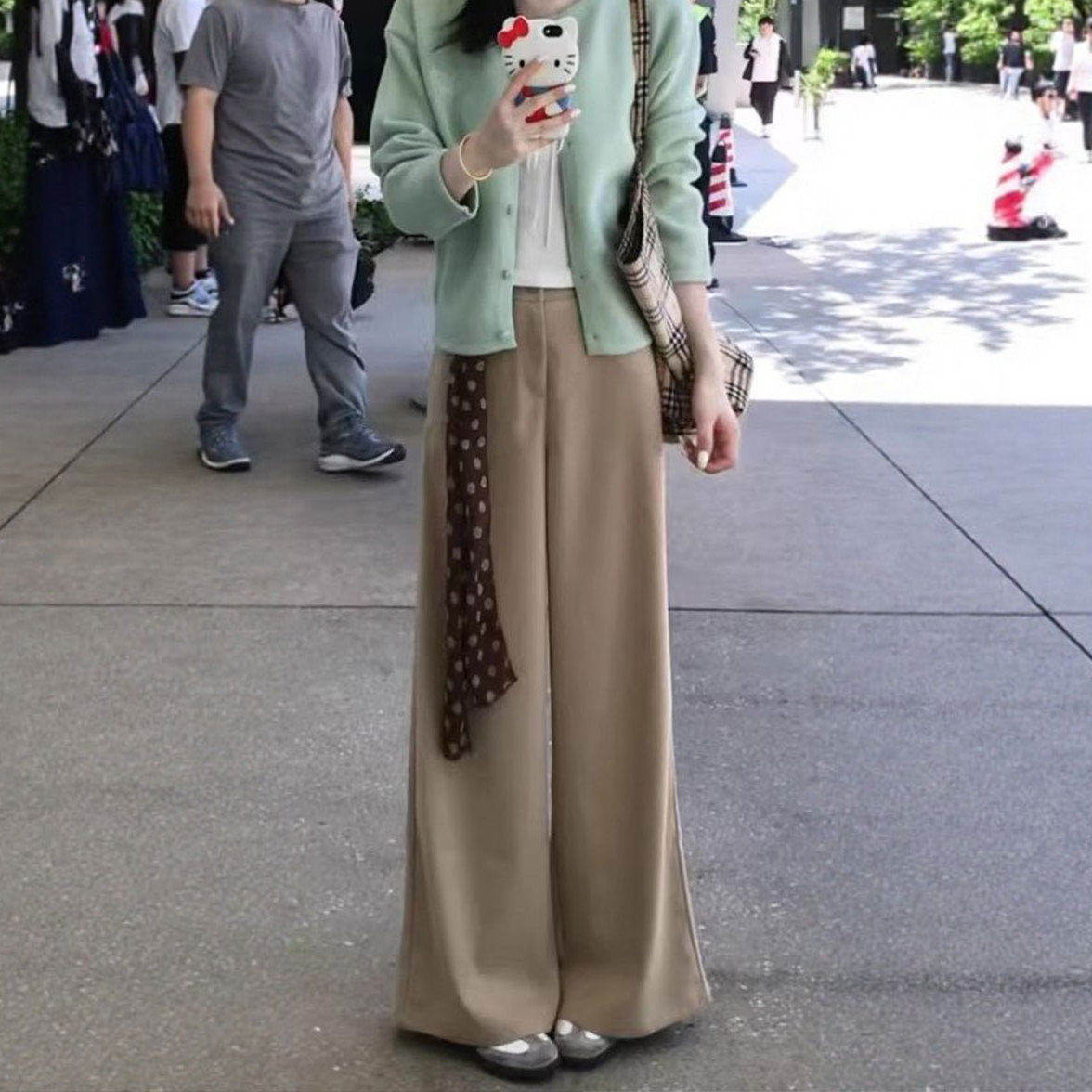 卡其色阔腿裤女2026春秋新款高腰垂感小个子窄版西装裤休闲直筒裤
