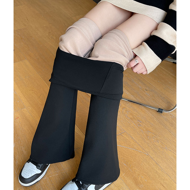 羊羔绒微喇鲨鱼裤女外穿秋冬季加绒加厚高腰提臀打底裤瑜伽喇叭裤