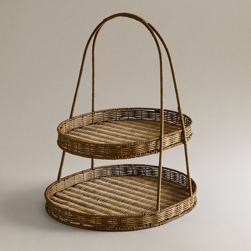 ins真藤编织篮双层ktv火锅店零食提篮编织收纳筐水果茶点心面包盘,收纳整理,收纳筐,淘宝优惠券,粉丝福利购,淘宝优惠卷