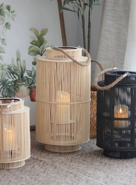 ins北欧手工编织风灯烛台摆件