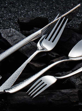 意大利JOMU不锈钢精品西餐刀叉勺三件套  莲花锤点手柄牛排餐具