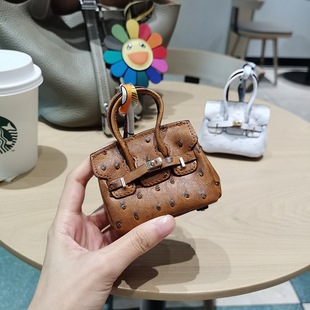 鸵鸟纹铂金包挂饰汽车后视镜吊饰耳机包车钥匙包高档女士包包挂件