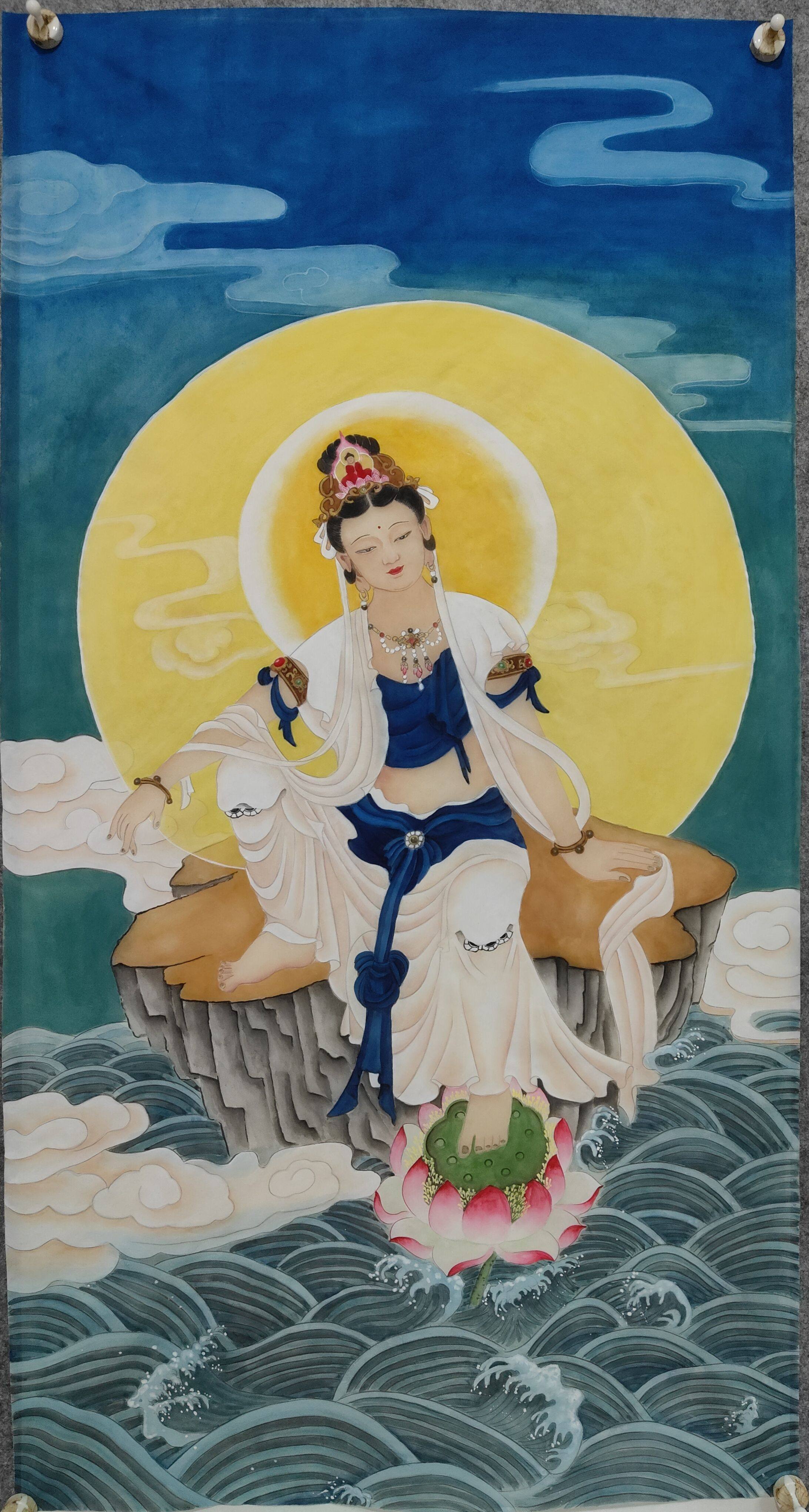 国画手绘人物工笔画佛像观音菩萨画像尺寸可定制