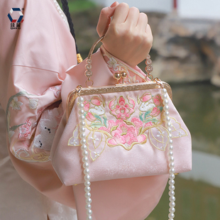 古风刺绣汉服包口金包斜挎单肩手拎中国风复古旗袍佩包浮香花蝶