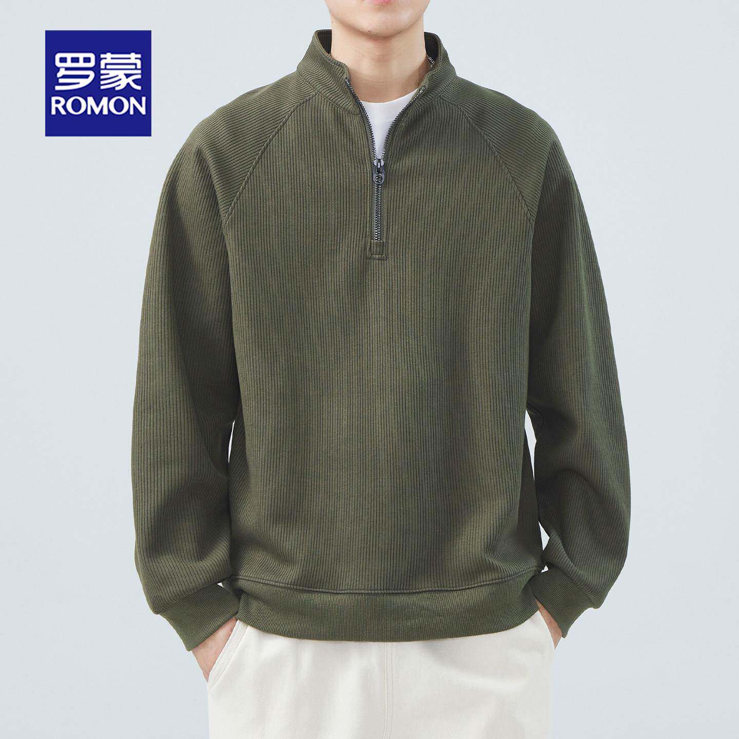 罗蒙2025秋新款秋季长袖卫衣男士宽松polo领休闲纯色上衣潮流男款